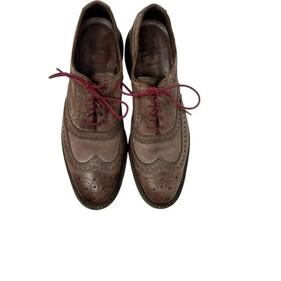 Allen Edmonds Mens Neumok Oxford Size 9.5 B Wingtip Brogue Brown Leather Shoe - Picture 2 of 14